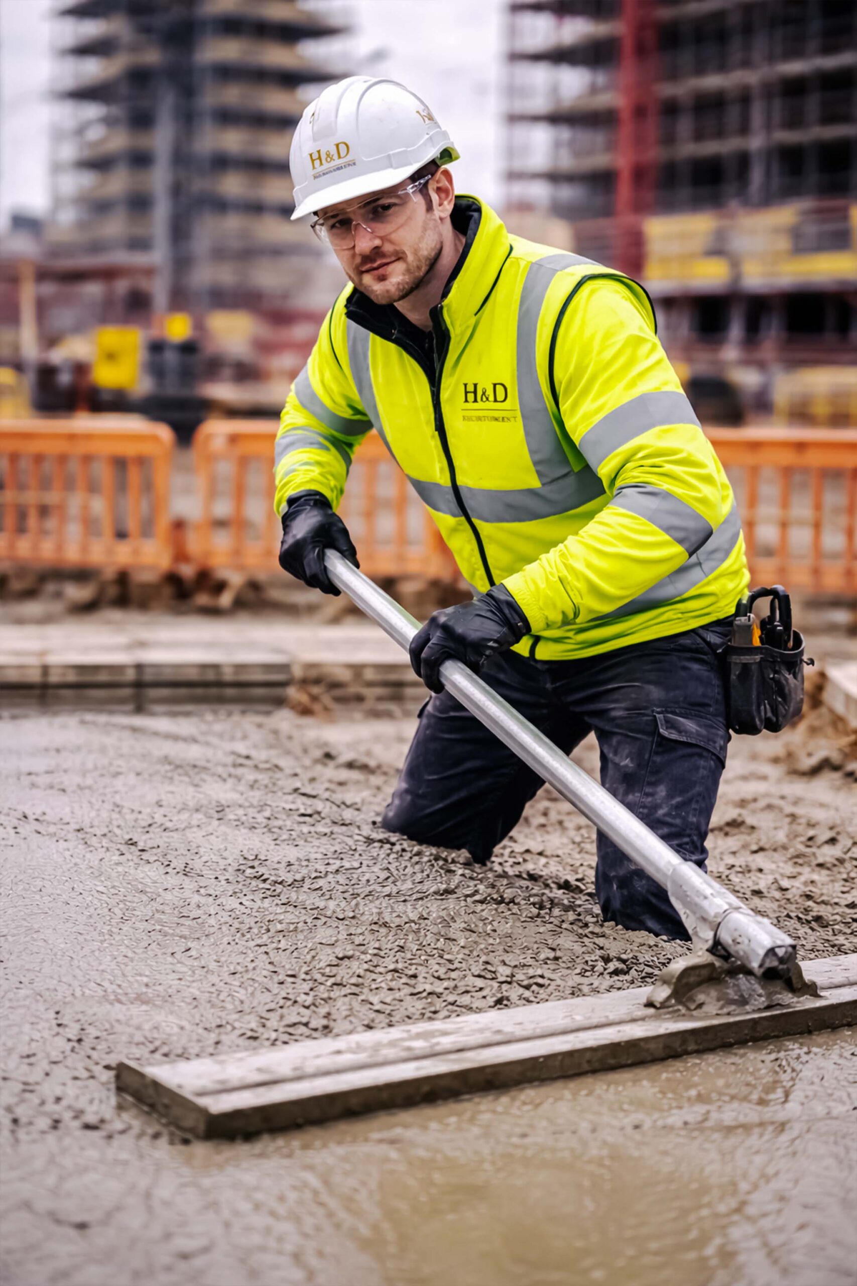 Team of construction workers managing site operations